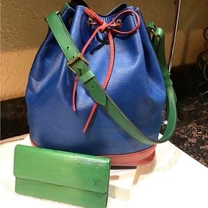 Authentic LOUIS VUITTON Noe Tricolor (Toledo Blue) Castilian Red Borneo Green